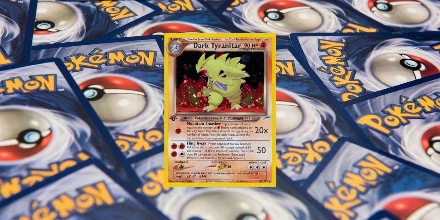 The Pokémon TCG's Dark Tyranitar card from the Neo Destiny set.