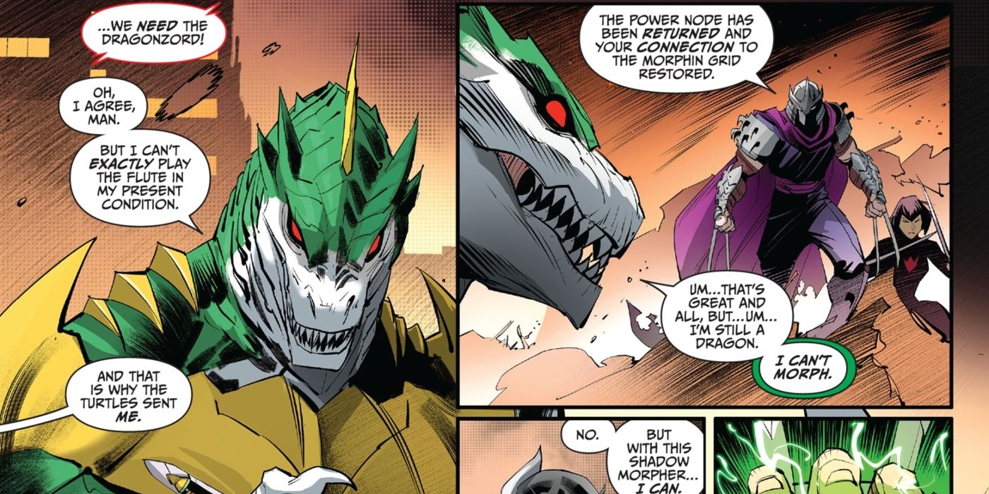 Power Rangers' Green Rangers as a mutant dragon. 