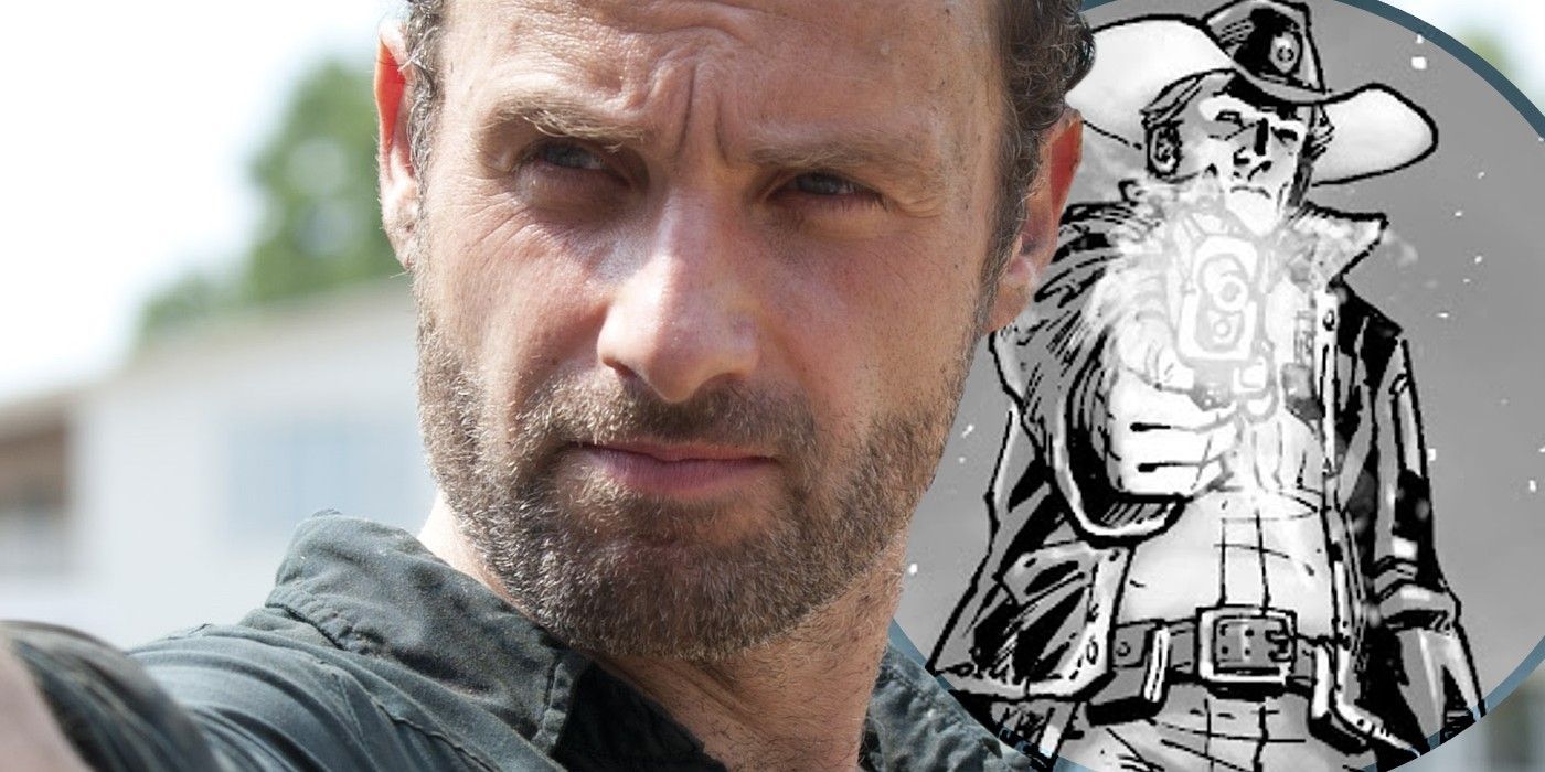 The Walking Dead: Rick Grimes in the comics and TV show.
