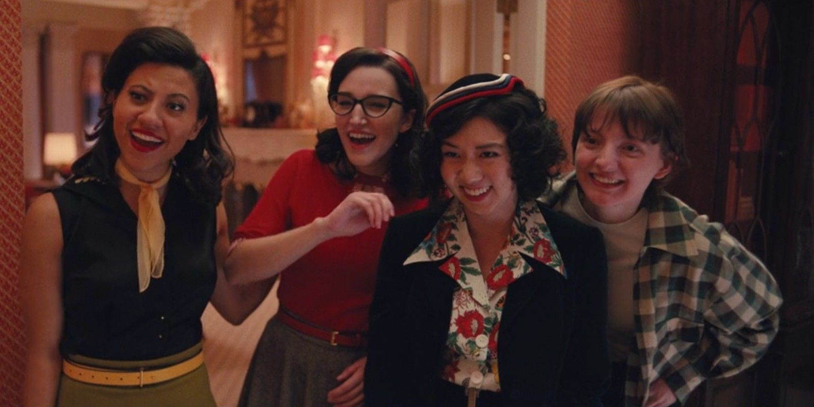 Olivia, Jane, Nancy, and Cynthia laughing in Rise of the Pink Ladies
