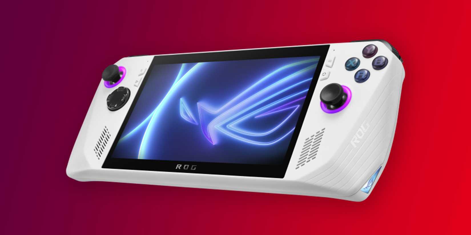 An image of the ASUS ROG Ally handheld Windows gaming device at an angle.