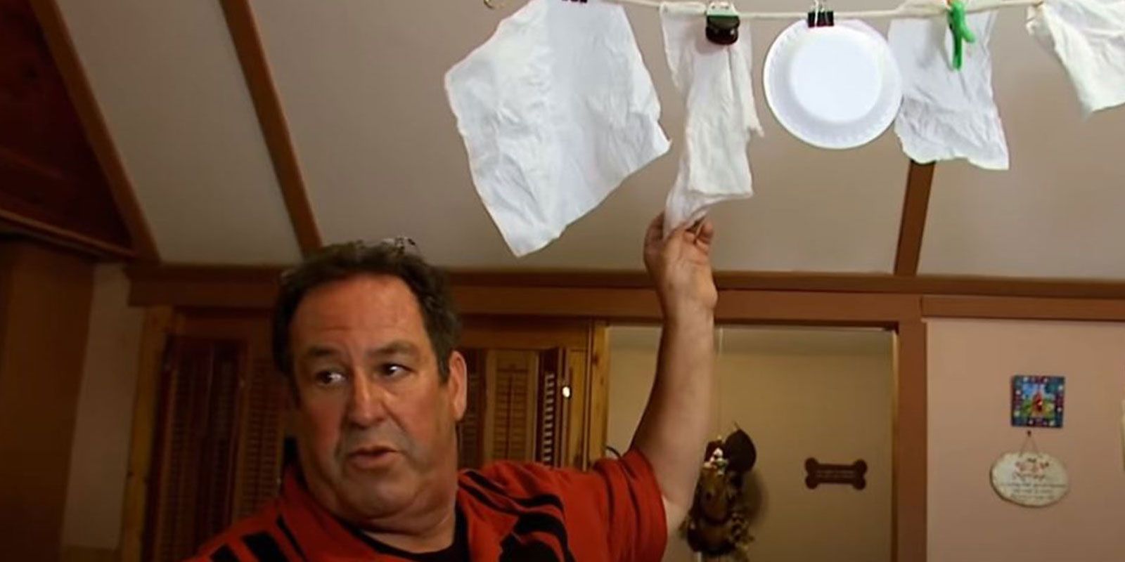 Roy Extreme Cheapskates drying disposable plates and napkins