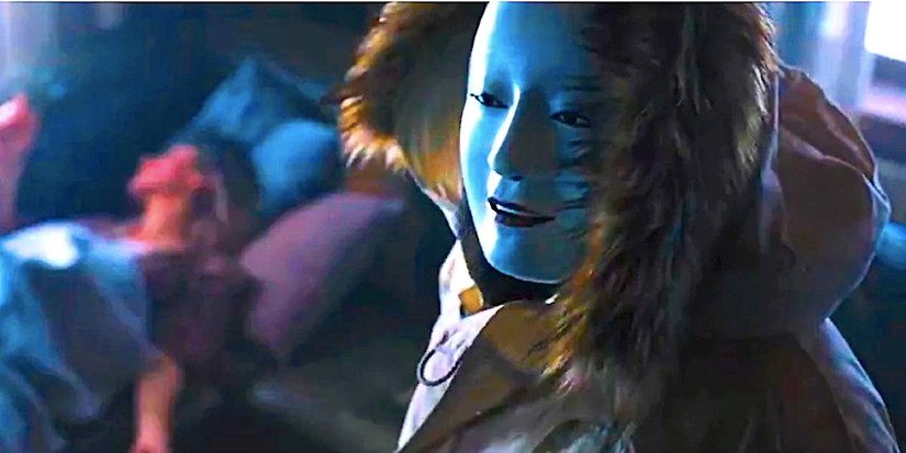 Safin wearing a Noh mask in No Time To Die