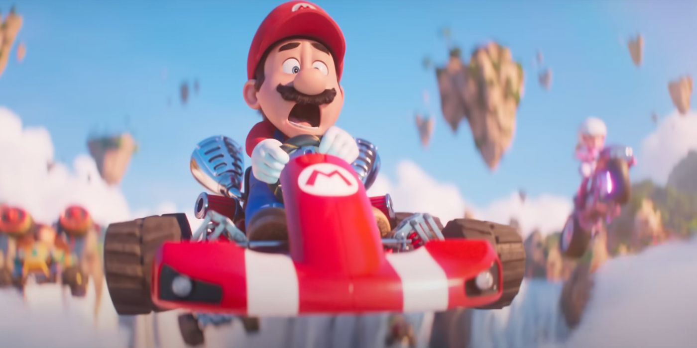 Mario screaming while on a Mario Kart in Super Mario Bros Movie