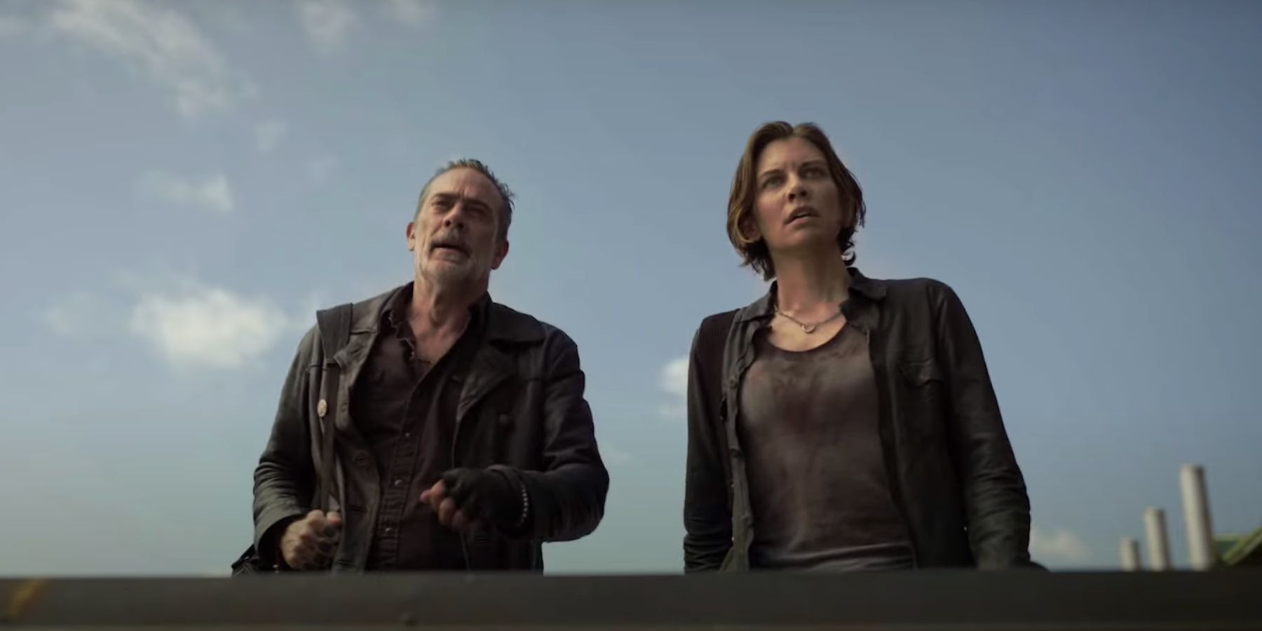 Maggie and Negan on a roof in The Walking Dead: Dead City