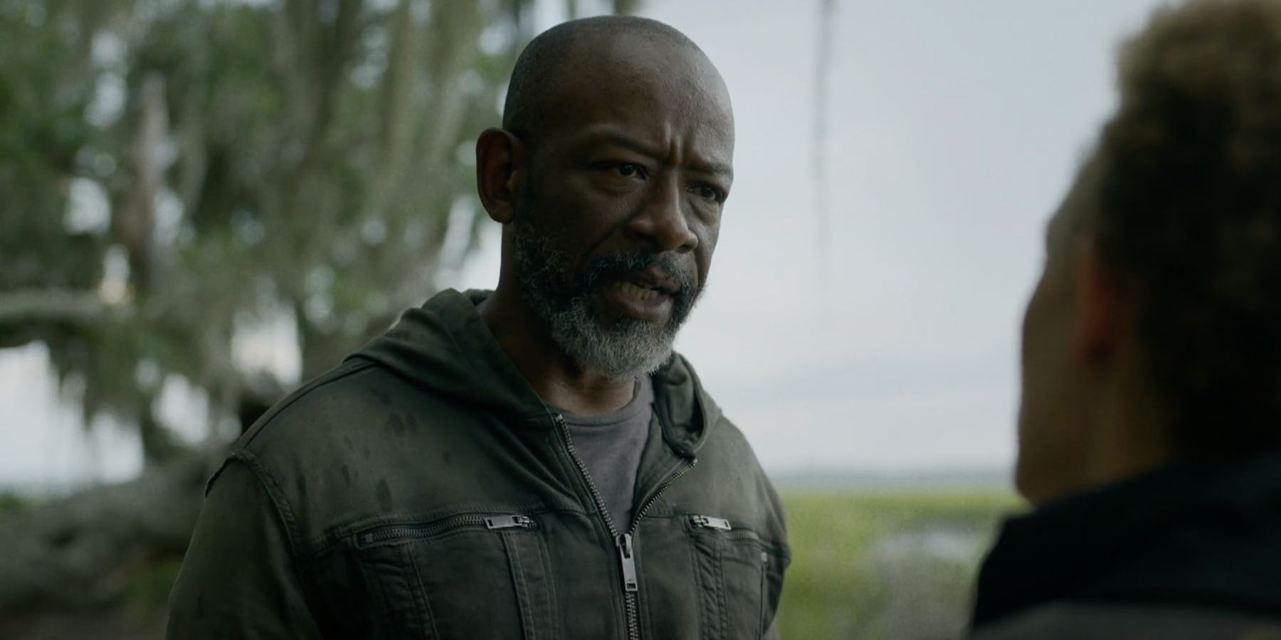 Morgan speaking to Shrike in Fear the Walking Dead season 8 episode 1