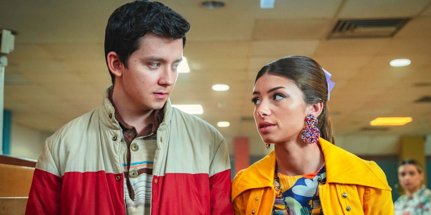 Asa Butterfield and Mimi Keene Looking At Each Other in Sex Education