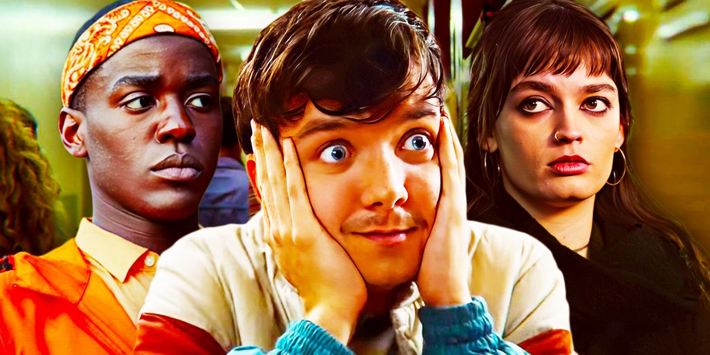 Ncuti Gatwa , Asa Butterfield, and Emma Mackey in Sex Education