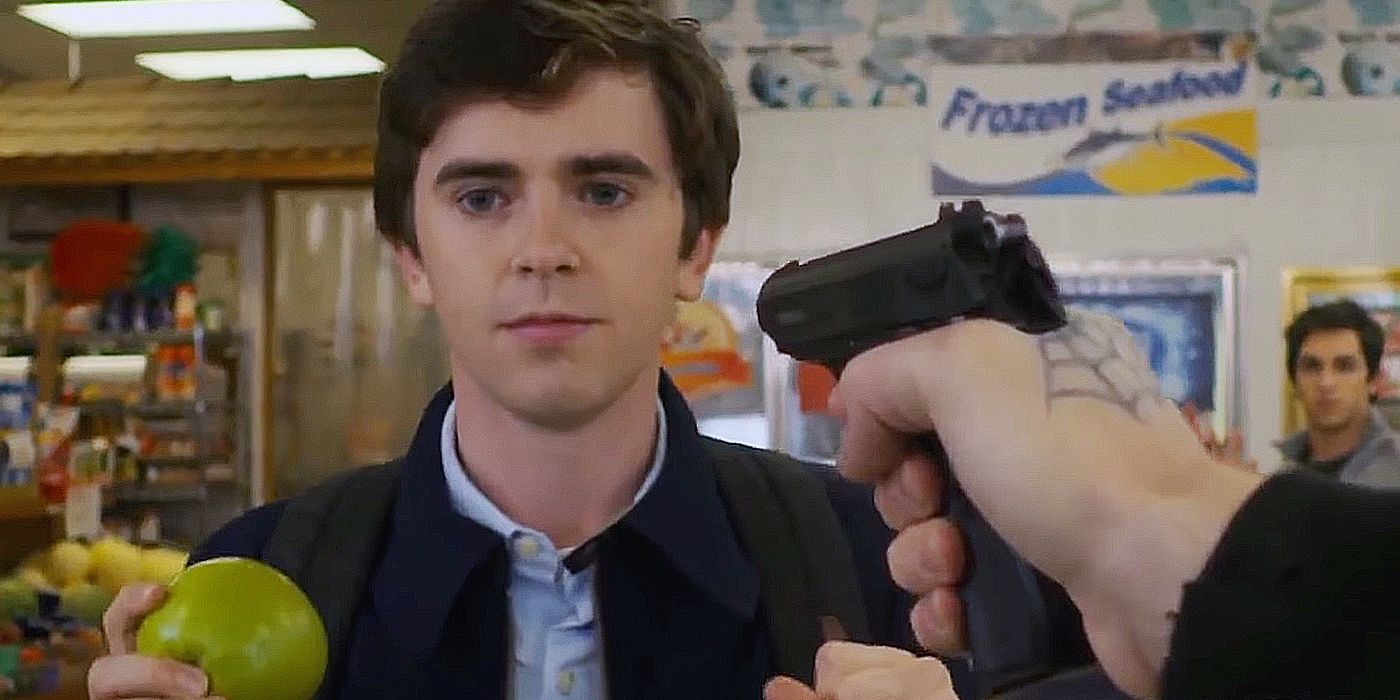 Shaun having a gun pointed at him in The Good Doctor