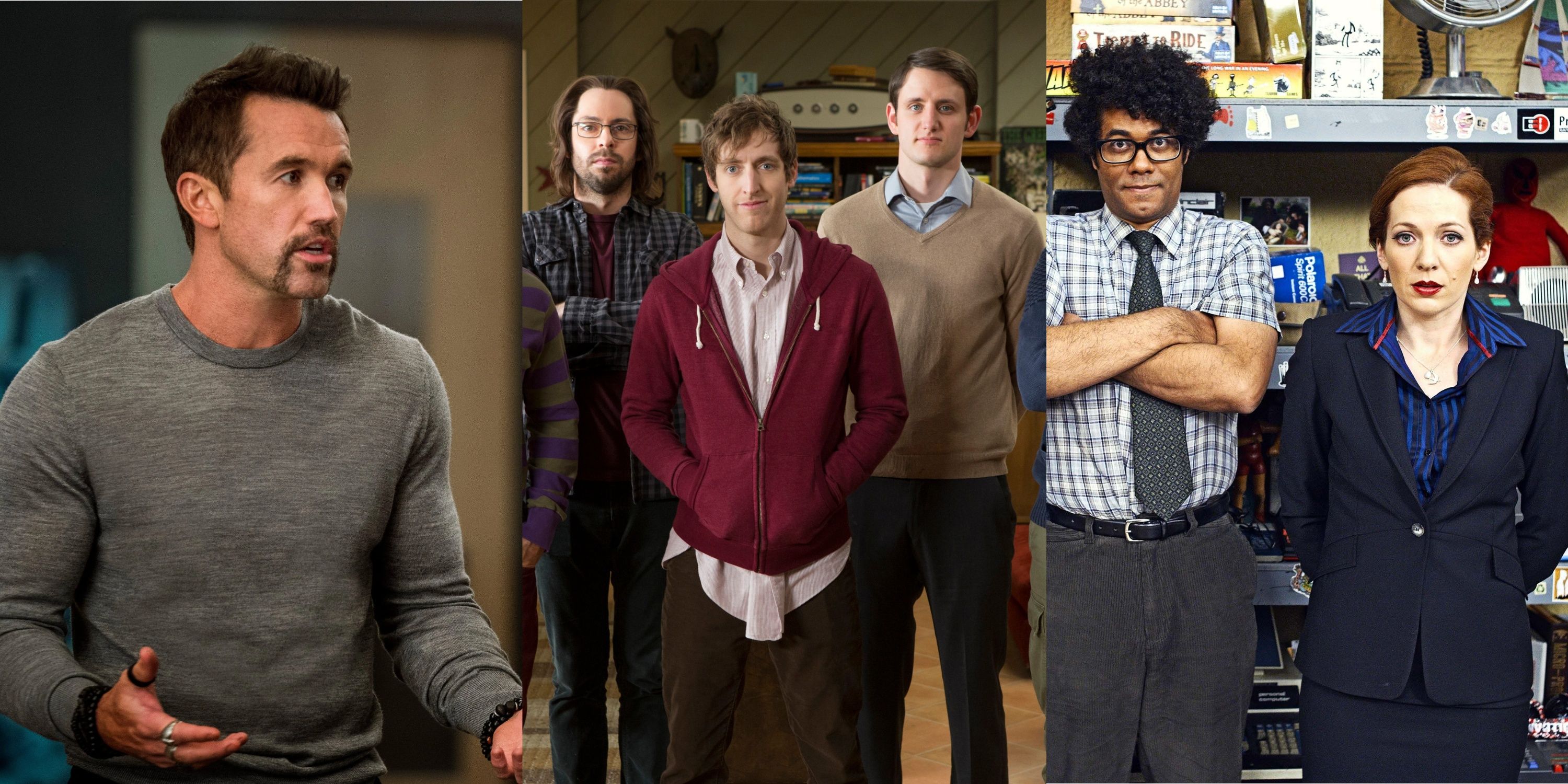 Split image of Mythic Quest, Silicon Valley and The IT Crowd