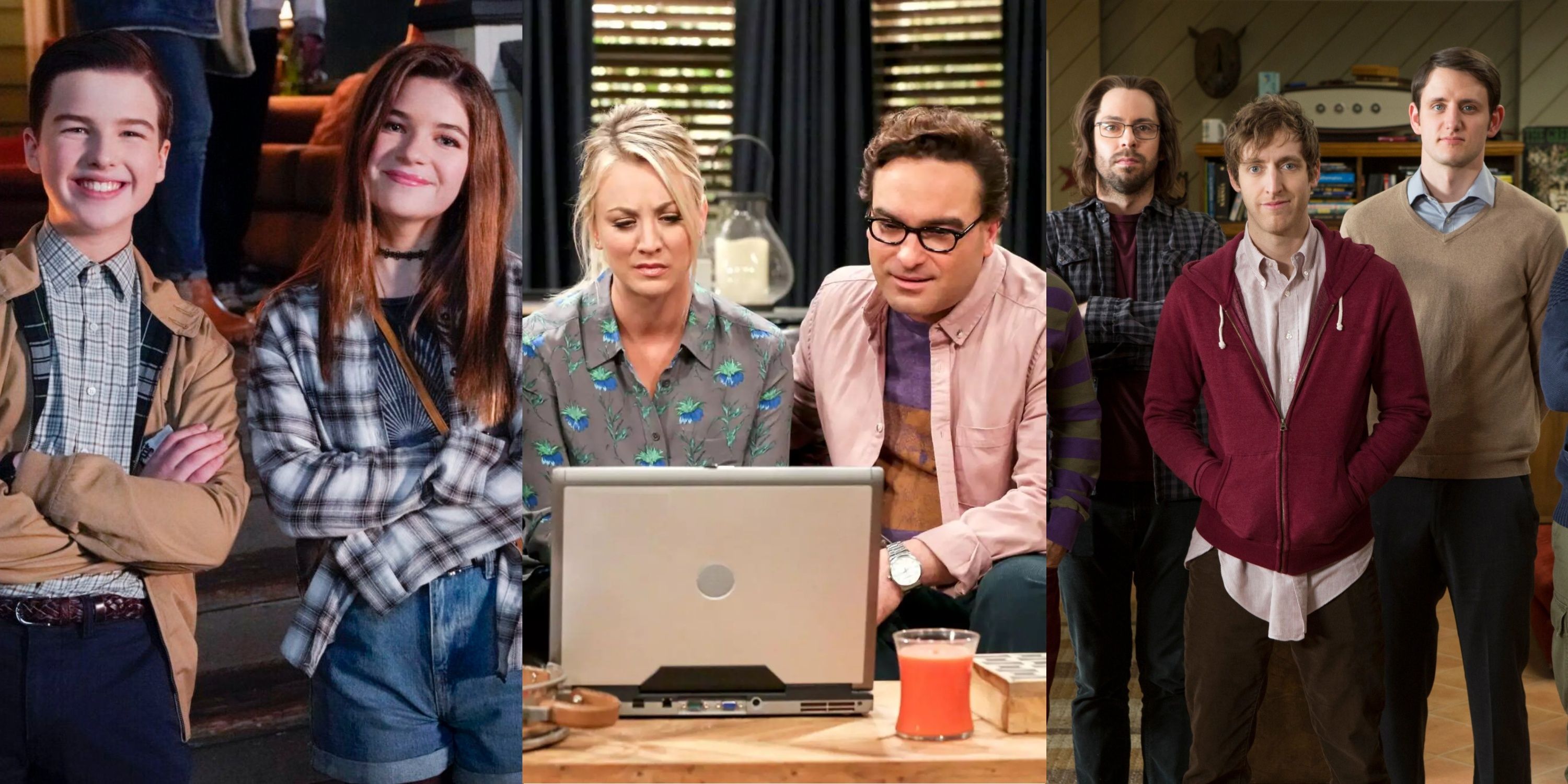 Split image of Young Sheldon, Big Bang Theory, and Silicon Valley