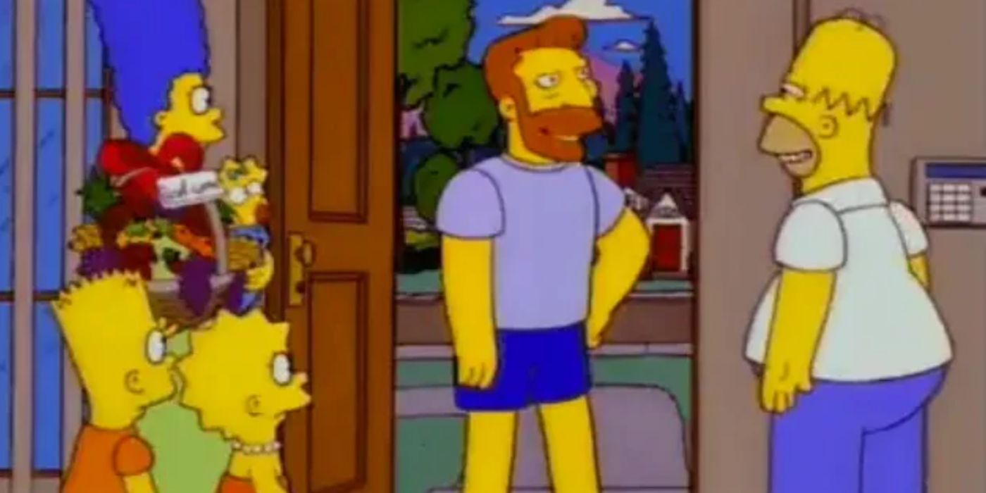Homer greets Hank at the door in The Simpsons.