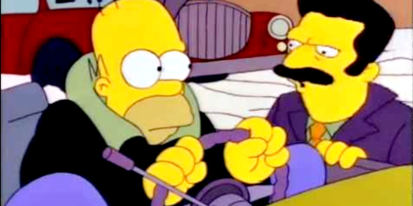 Homer and a car salesman in The Simpsons.