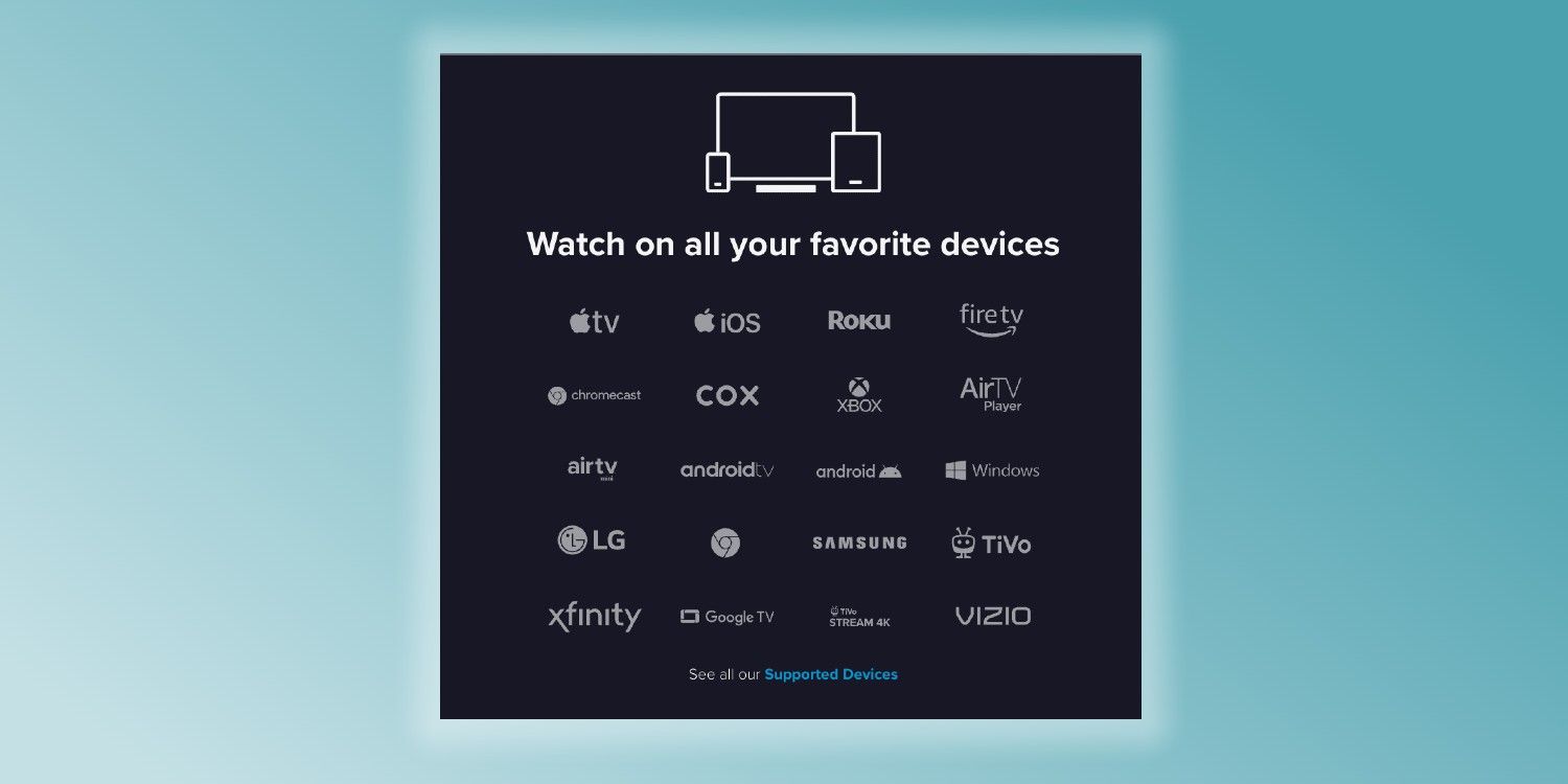 A graphic showing all the devices that support SlingTV