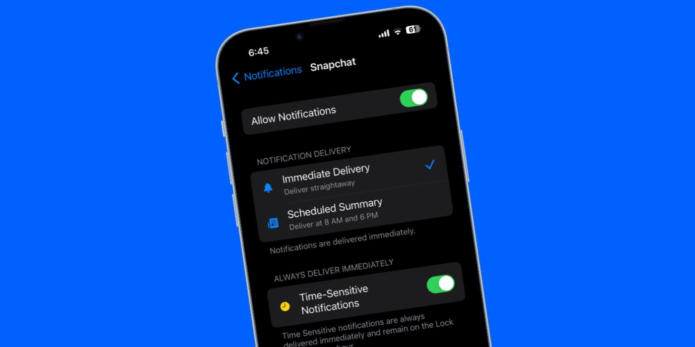 Snapchat time sensitive notifications settings on iPhone