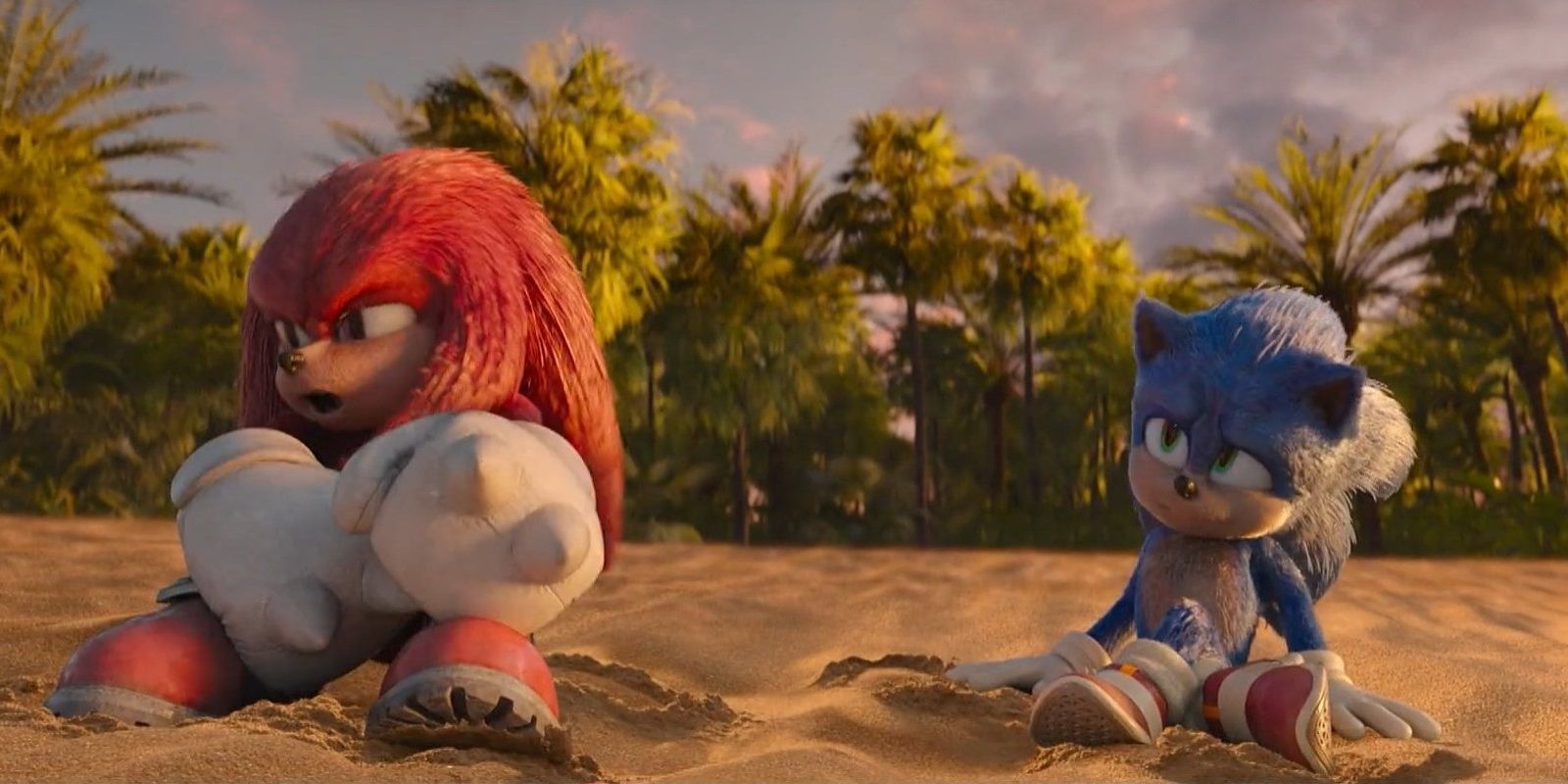 Sonic and Knuckles on the beach in Sonic the Hedgehog 2