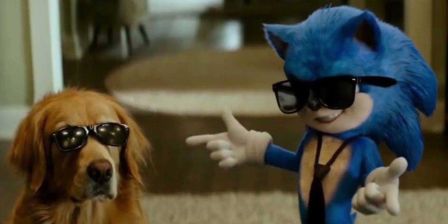 Sonic and the dog wearing sunglasses in Sonic the Hedgehog 2