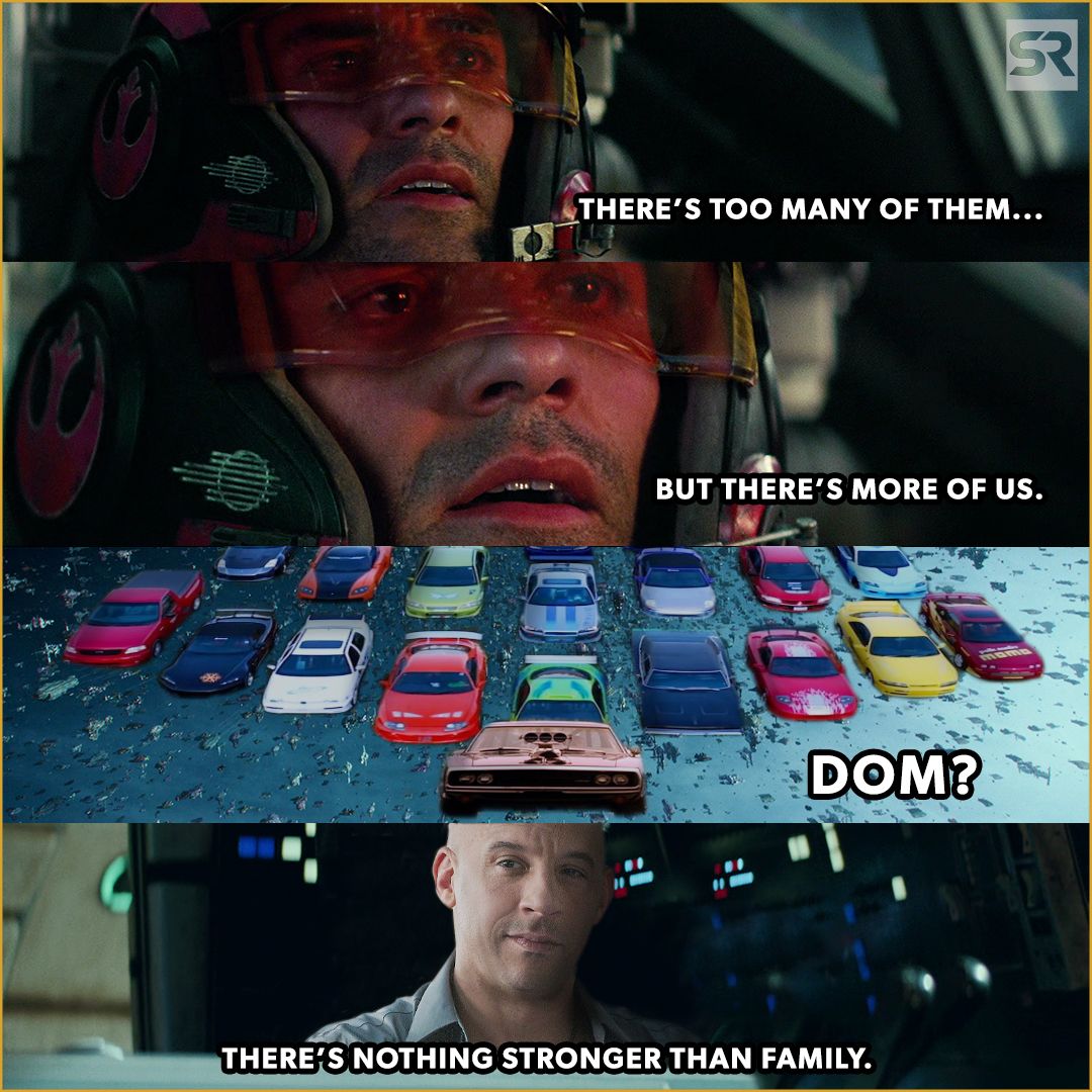 a meme showing Dom Toretto save Poe Dameron in Star Wars 
