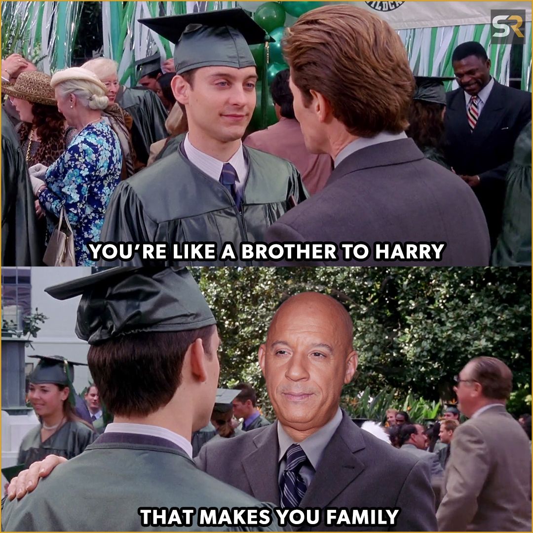 Dom Toretto welcomes Peter Parker into the family in a meme