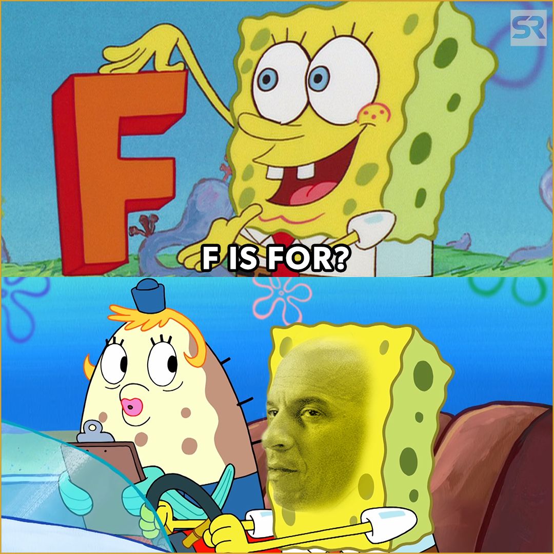 SpongeBob takes his drivers test as Dom Toretto in a meme