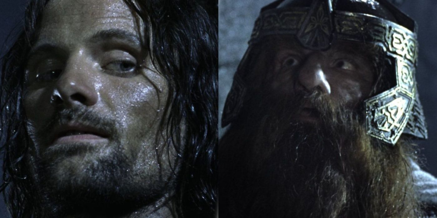 Imagem dividida de Aargorn e Gimli em As Duas Torres