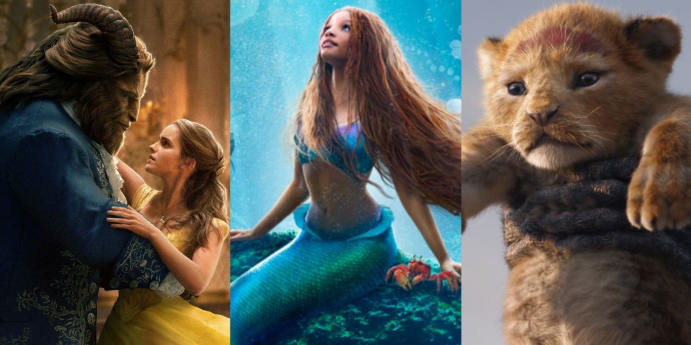 Split image of characters from Disney live-action remakes