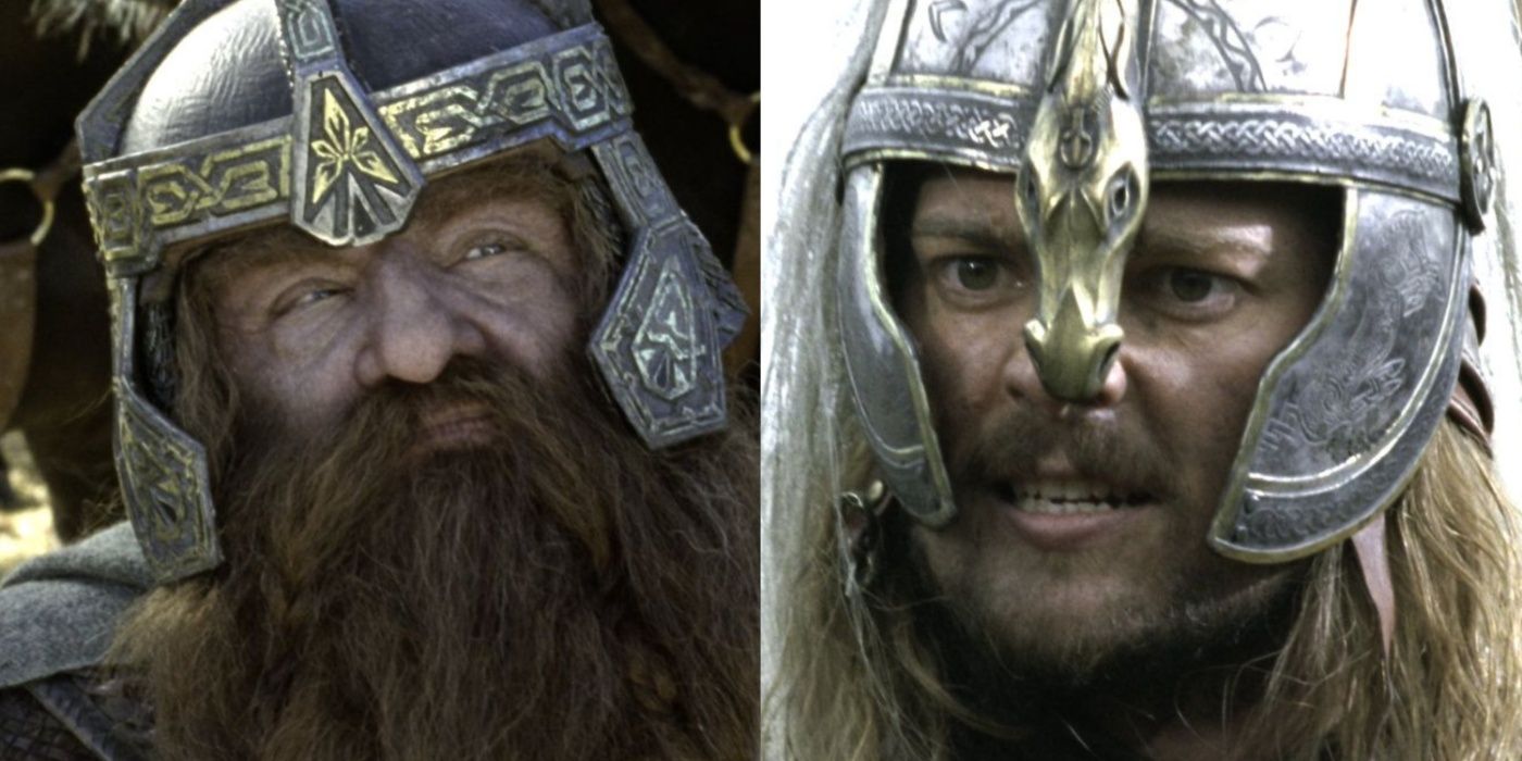 Split image of Gimli and Eomer in The Two Towers