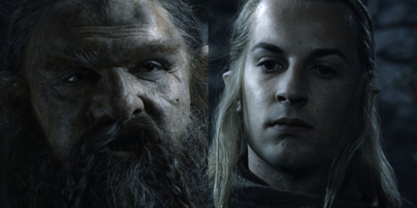 Split image of Gimli and Haldir in The Two Towers