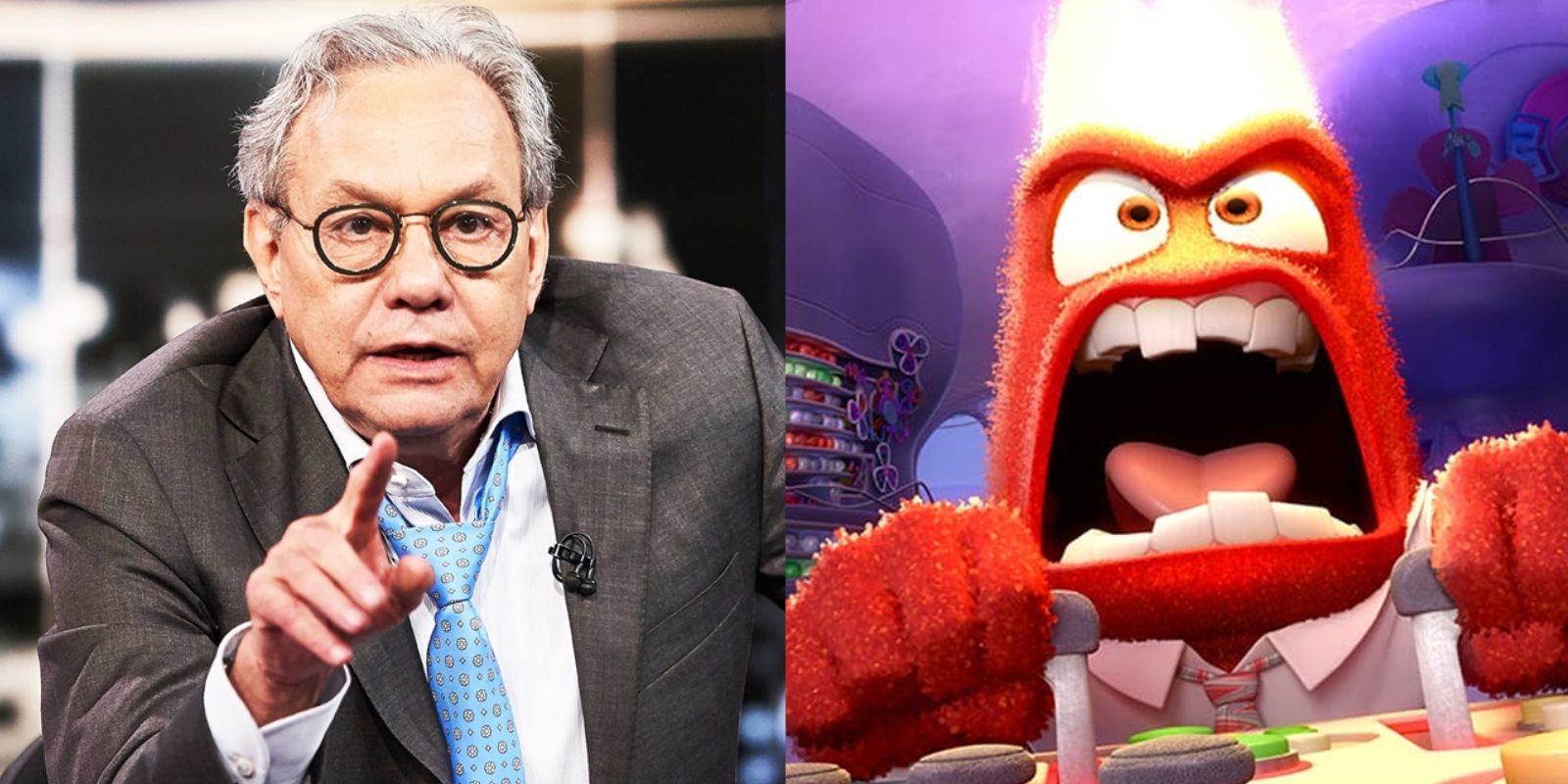 Split image of Lewis Black in The Daily Show and Anger in Inside Out