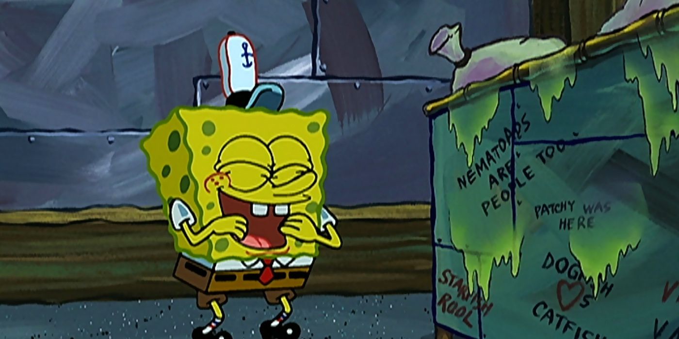 Spongebob laughing at dumpster graffiti