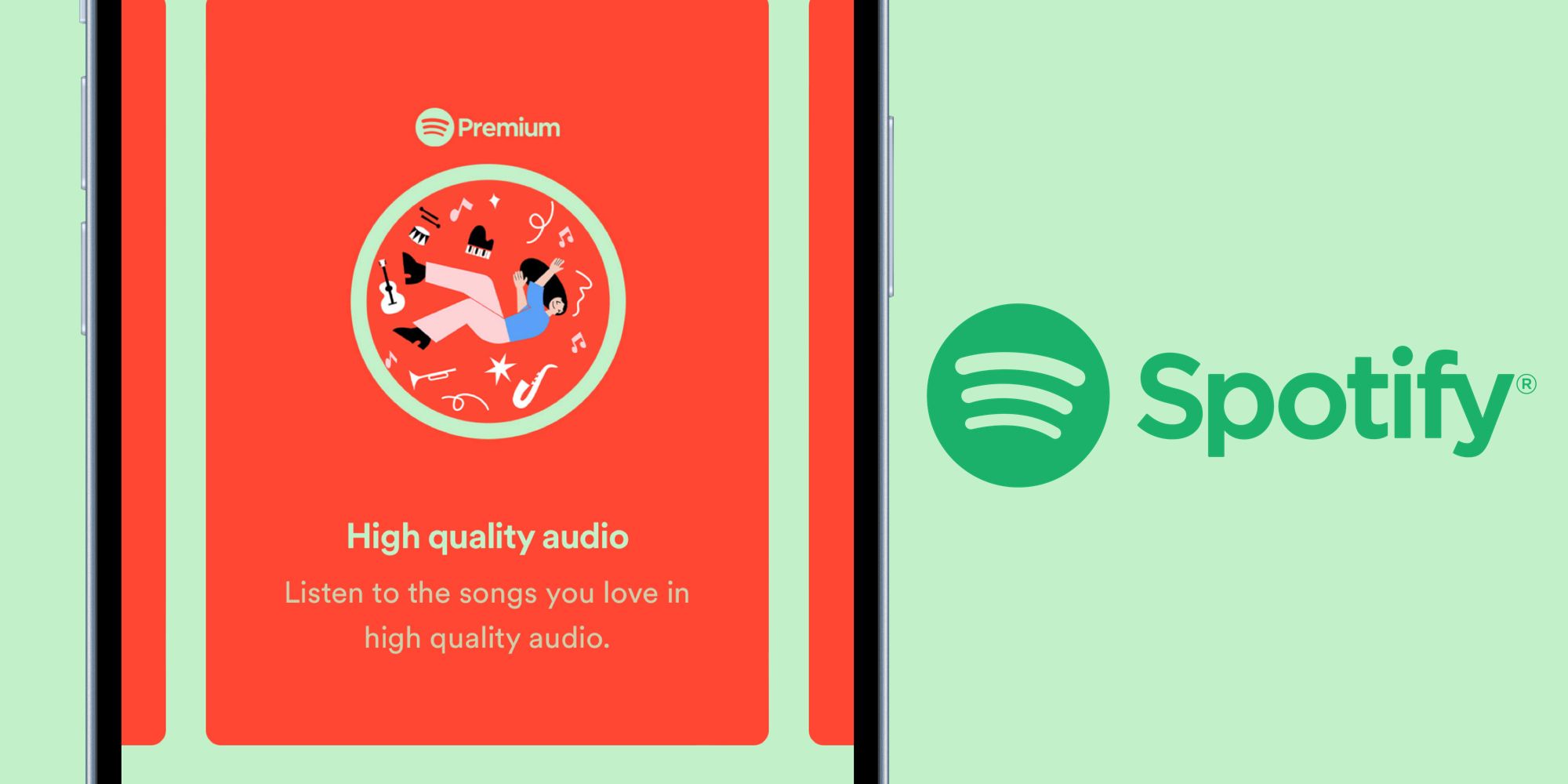 Spanduk Spotify High Quality Audio di sebelah logo Spotify