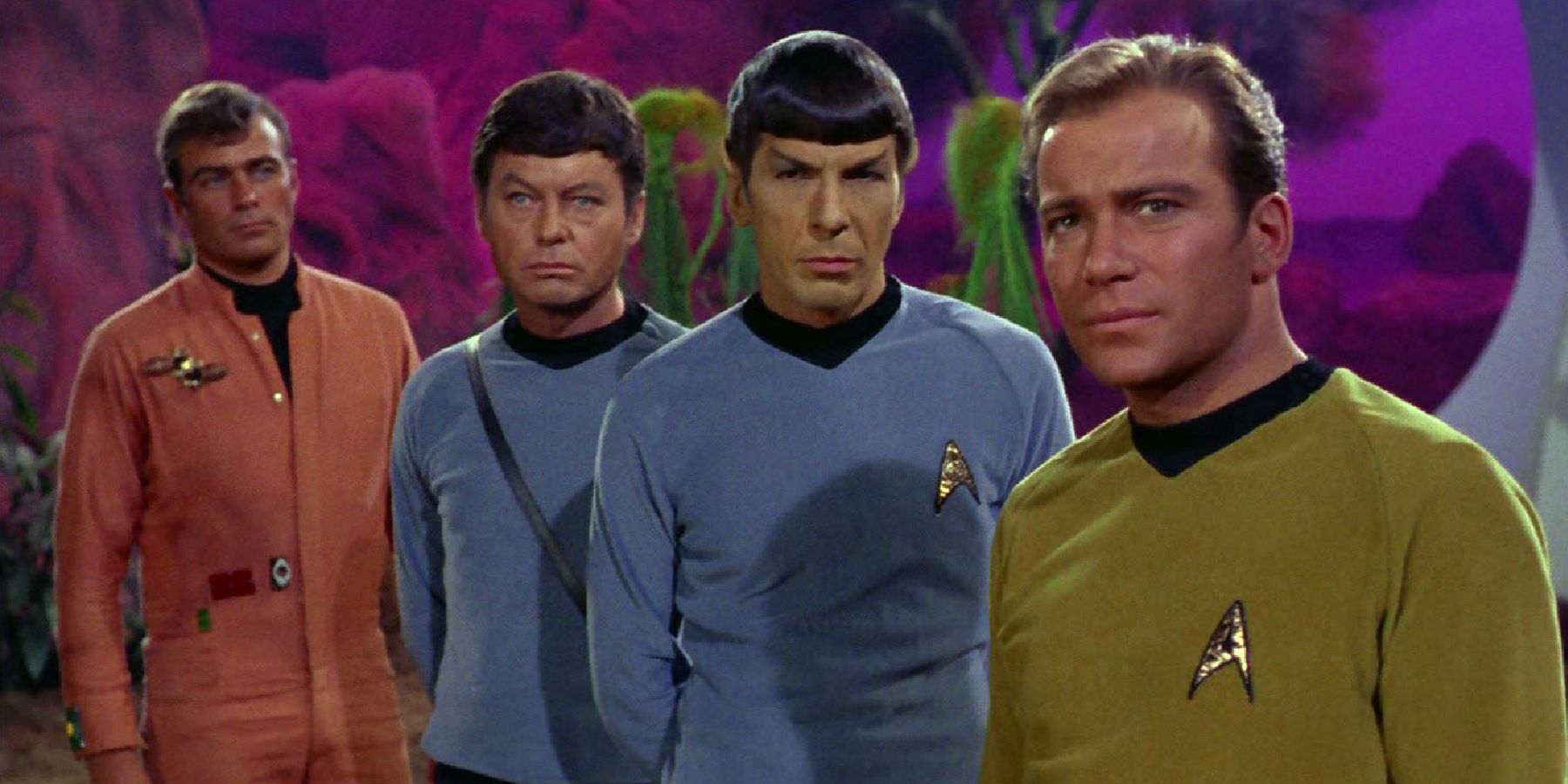 Glenn Corbett, DeForest Kelley, Leonard Nimoy, and William Shatner in Star Trek