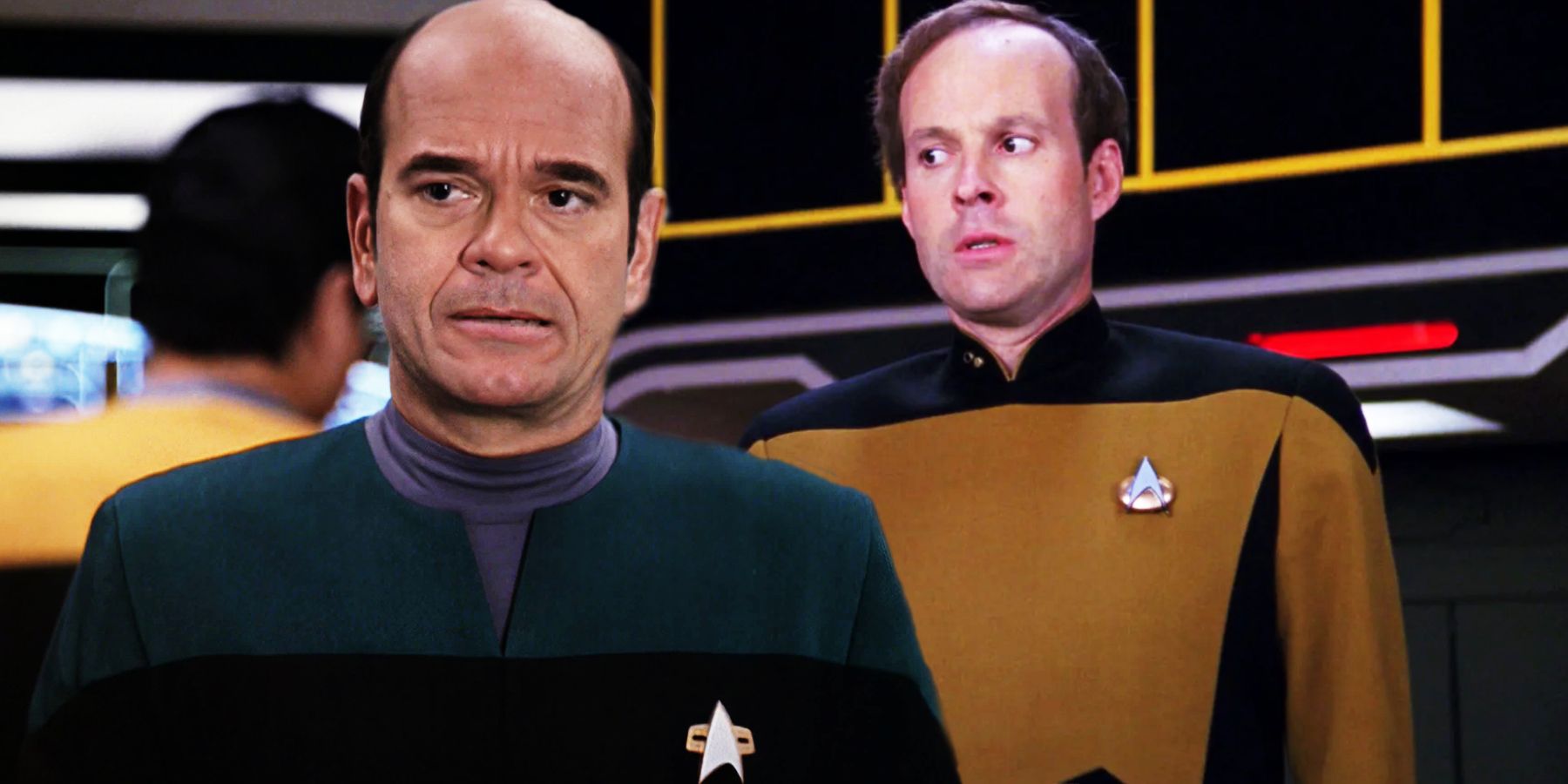 Robert Picardo as The Doctor and Dwight Schultz as Reg Barclay in Star Trek