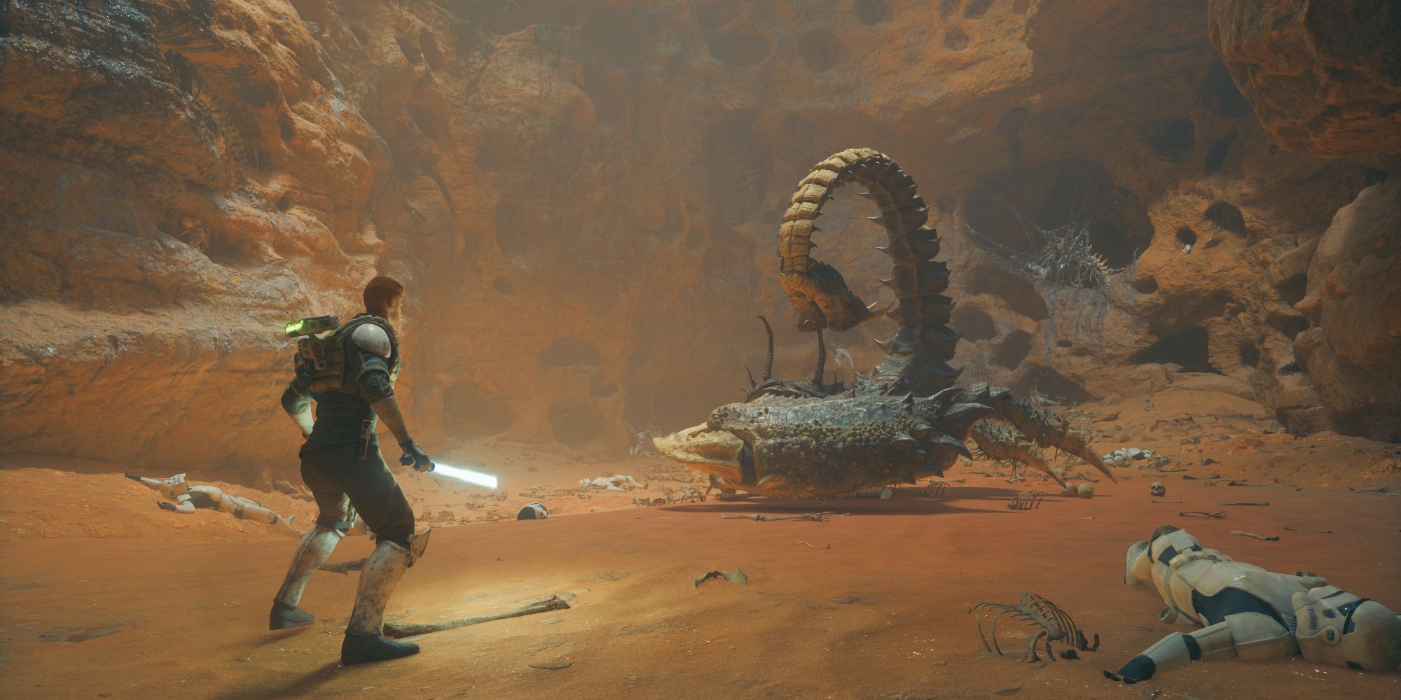 Star Wars Jedi Survivor Cal Kestis Preparing To Fight The Skriton Boss In Jedha Cavern