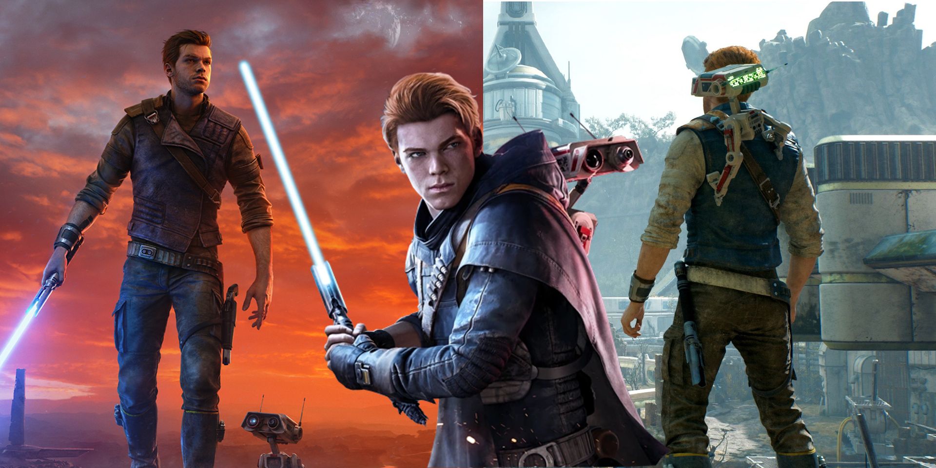 Three versions of Cal Kestis, the protagonist of the Star Wars Jedi games by Respawn Entertainment.