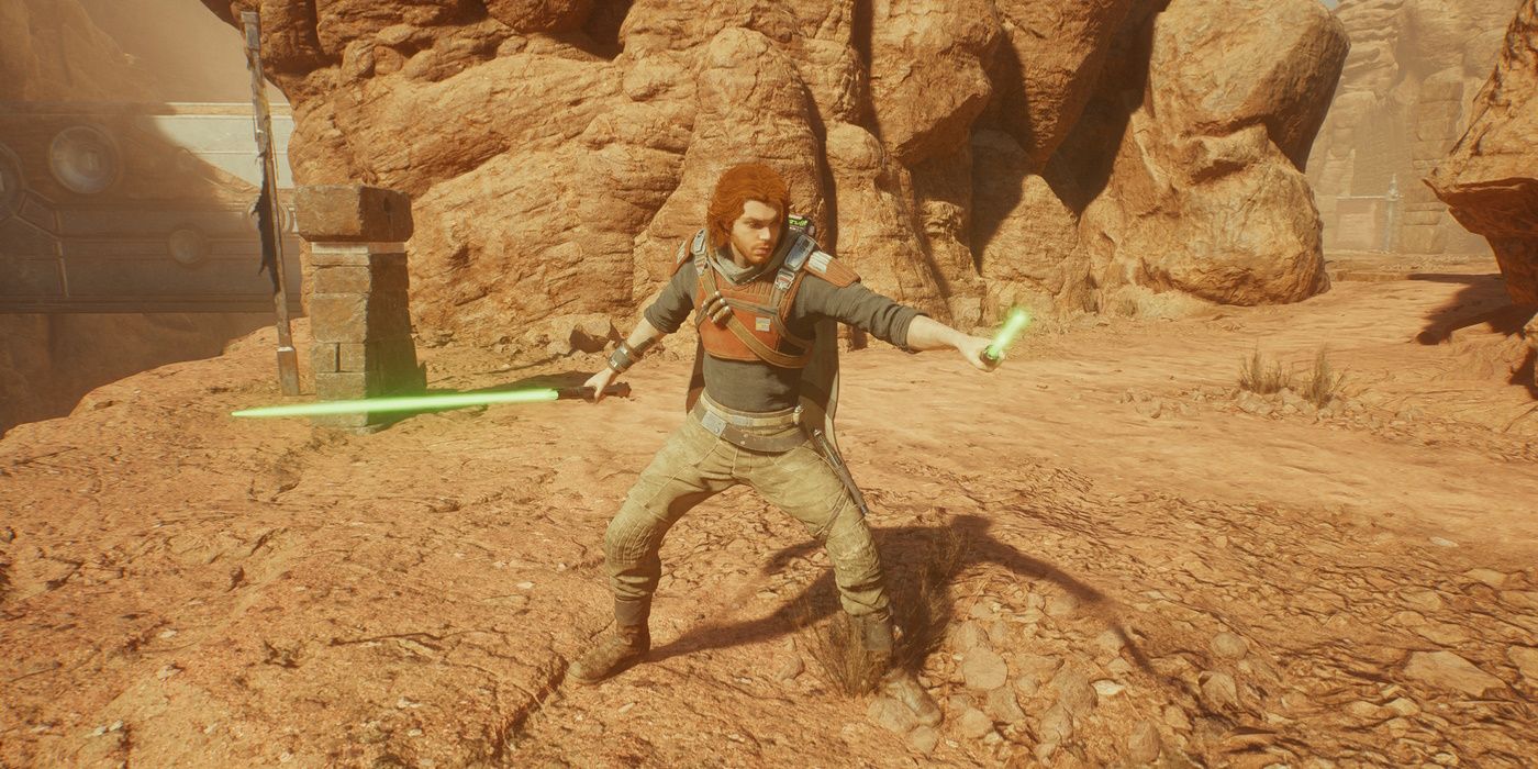 Star Wars Jedi Survivor Cal Kestis empuña sables de luz de duelo