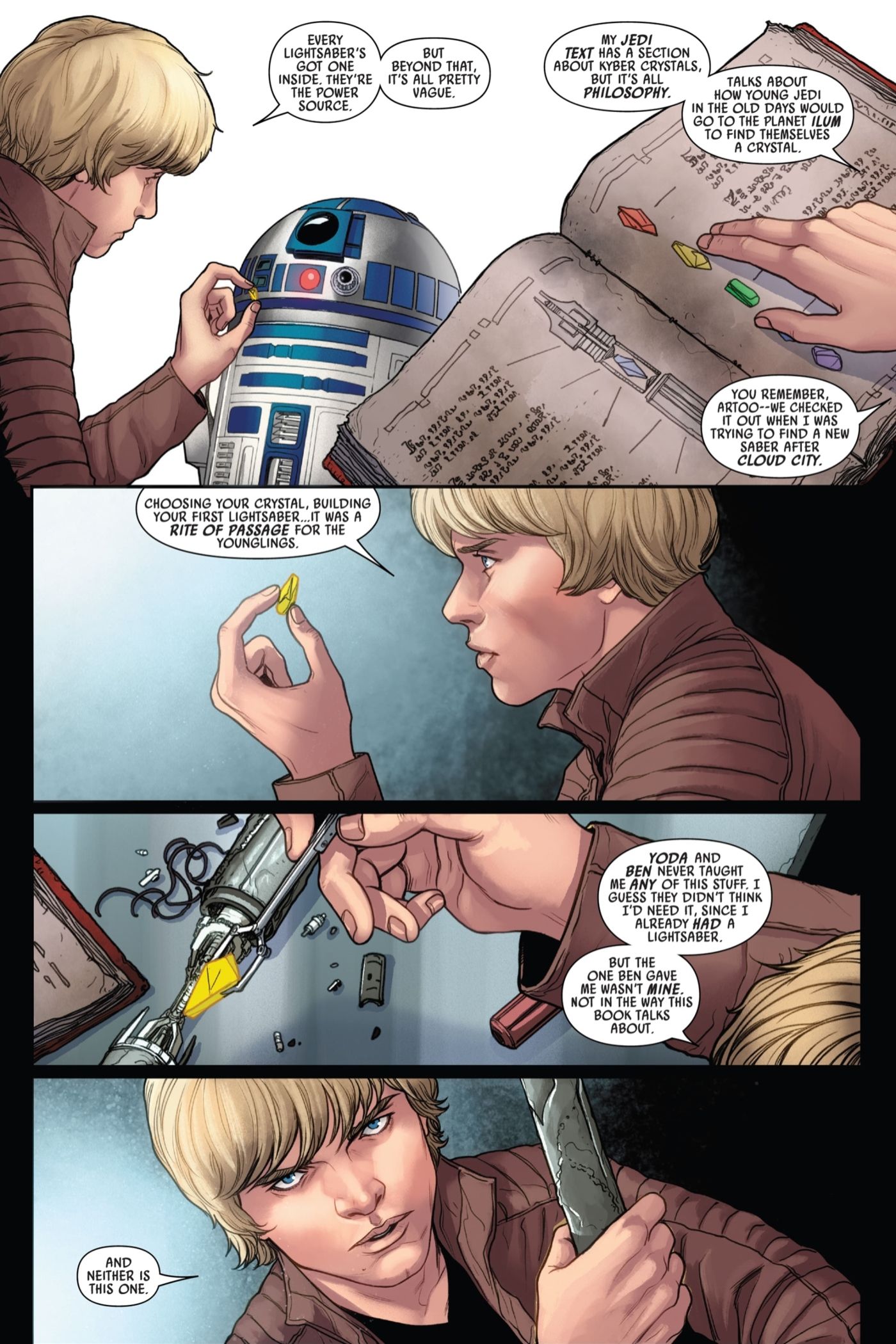 Star Wars' Luke Skywalker trying to build a new lightsaber.