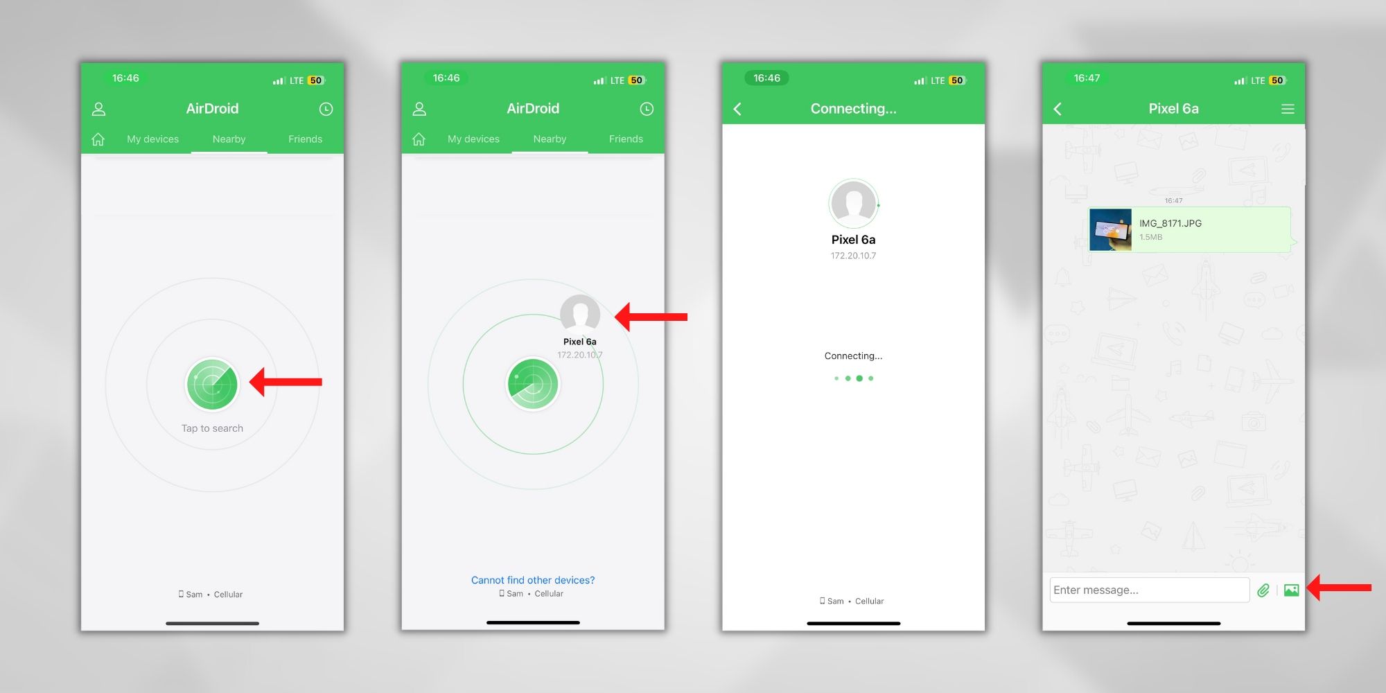 tangkapan layar langkah-langkah untuk mentransfer file dari iPhone ke Android menggunakan AirDroid