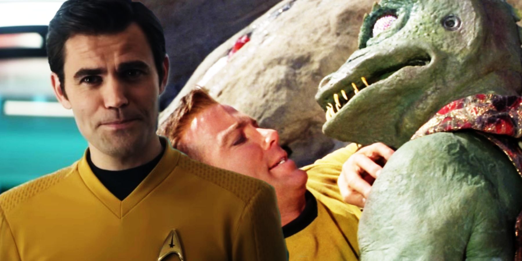 Paul Wesley as Kirk and William Shatner fights the Gorn