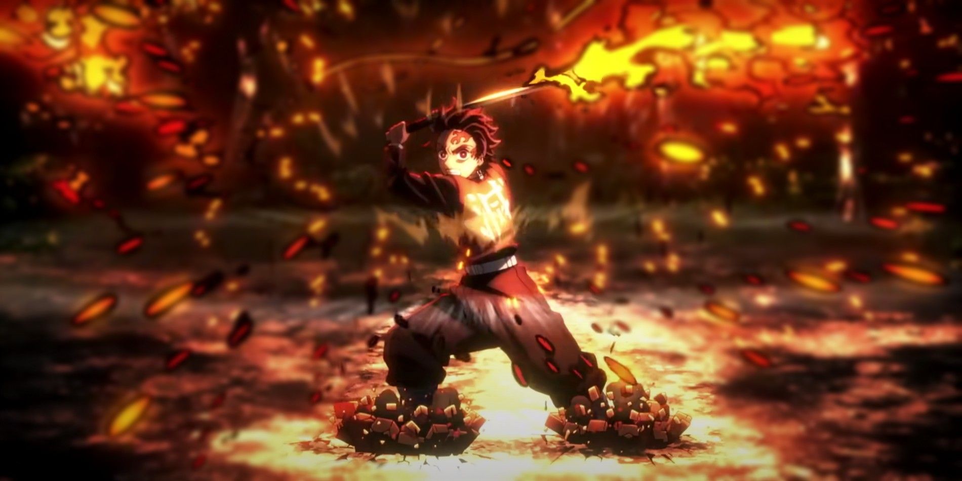 Tanjiro in a battle sequence during the Swordsmith Village arc.