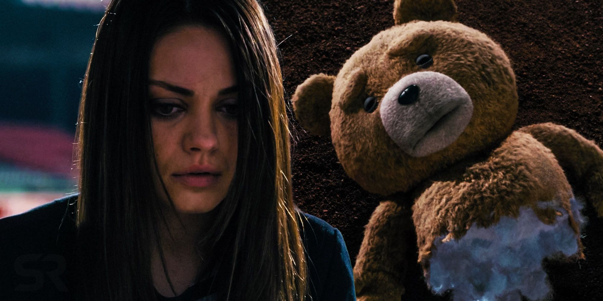 A collage of a dying Ted and Mila Kunis