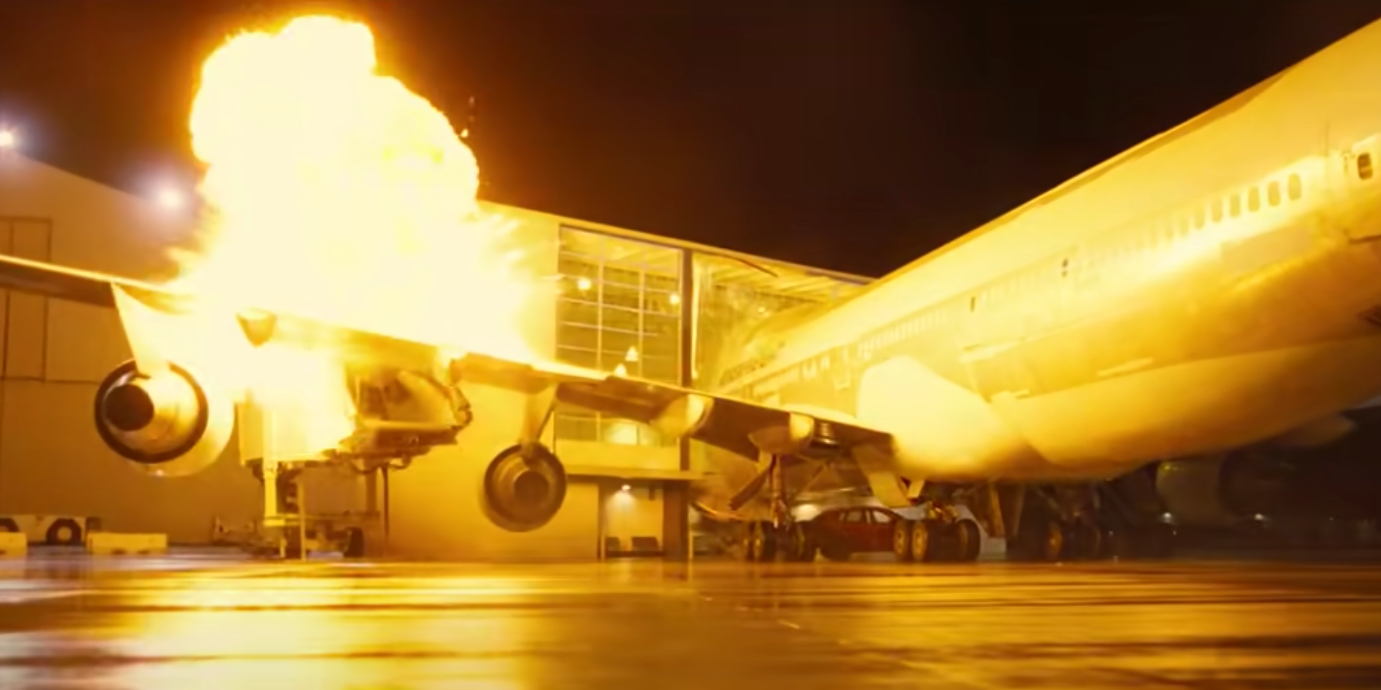 a plane crashing into a hangar in Tenet