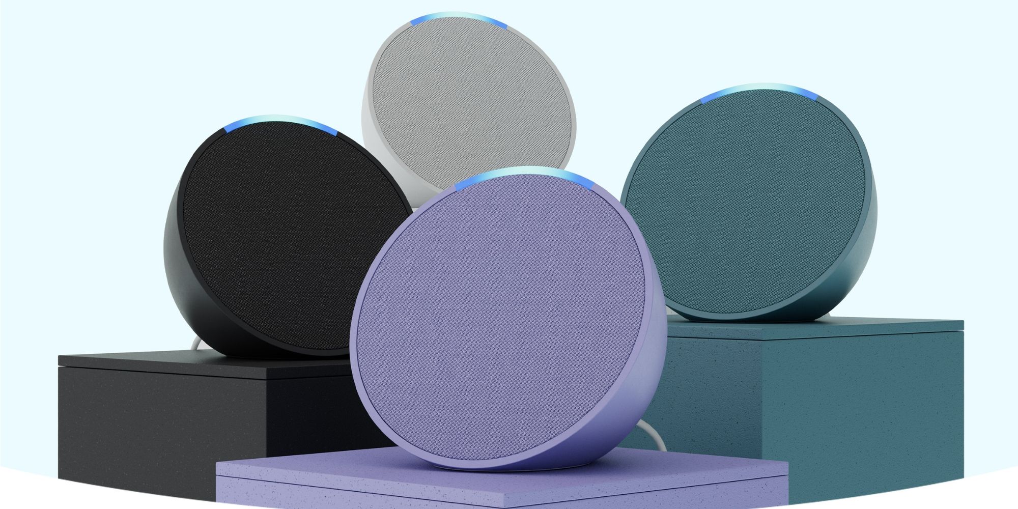 The Amazon Echo Pop in four different colors