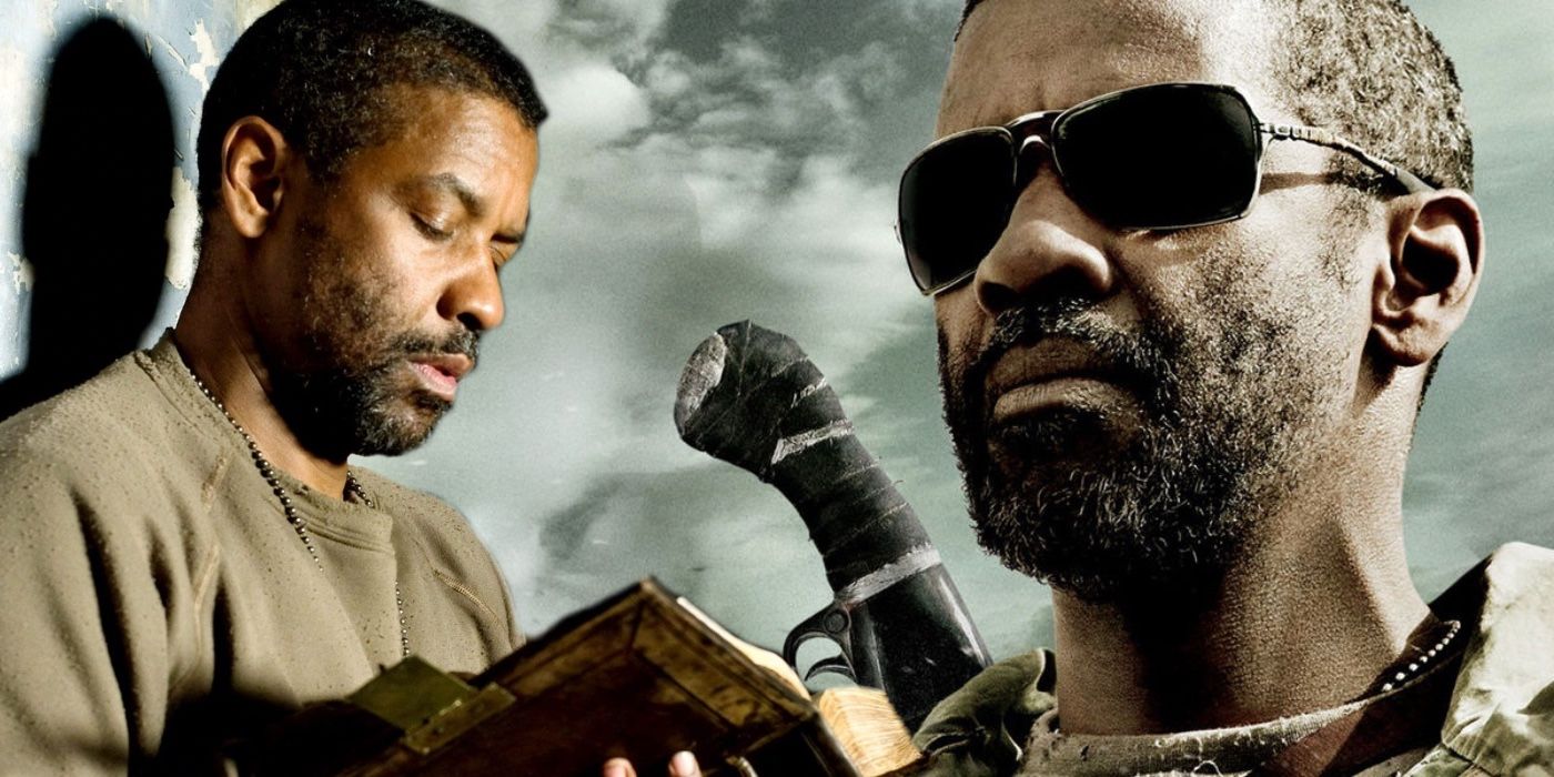 A composite image of Denzel Washington from The Book of Eli