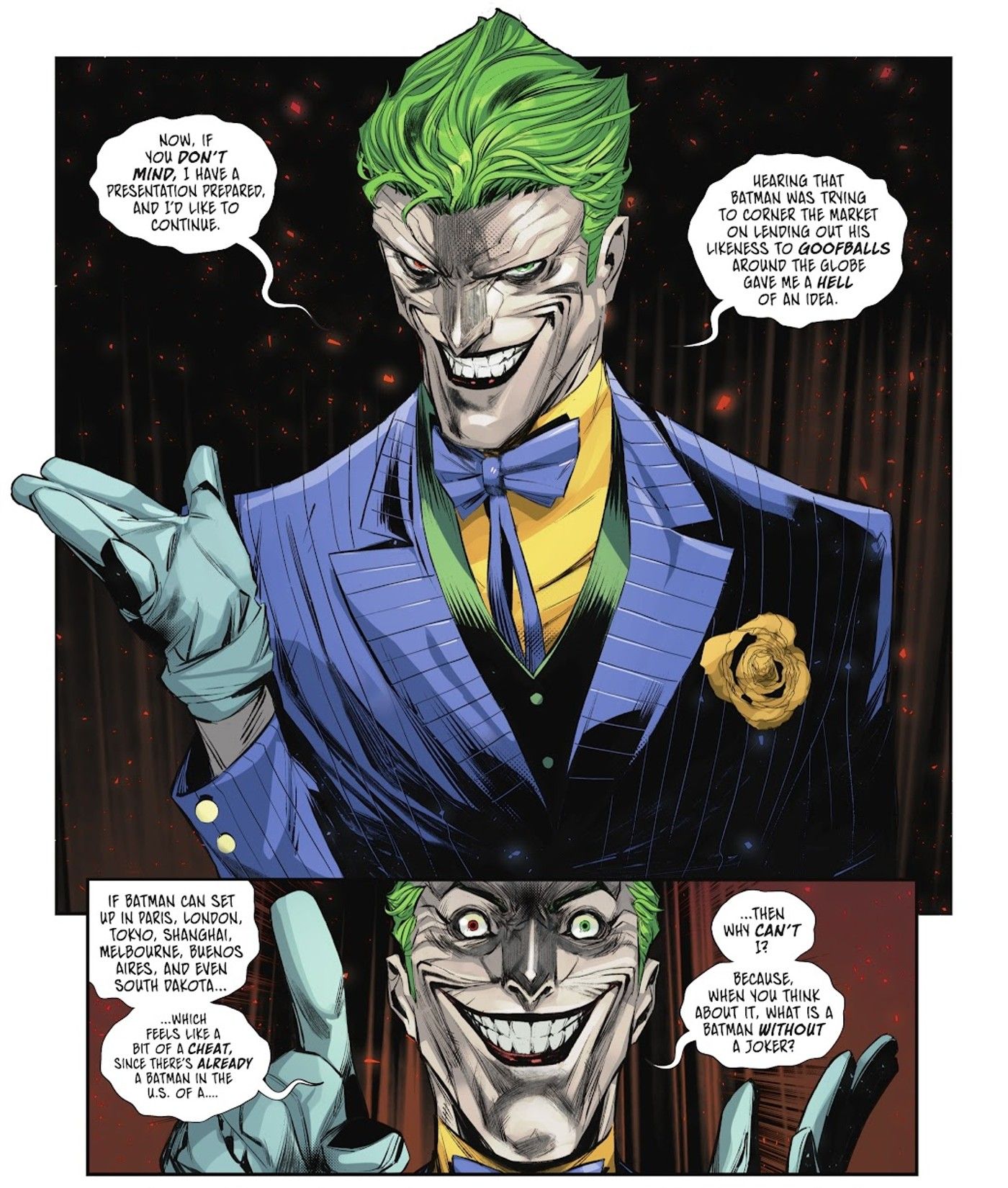 The Joker explains to Batman Inc