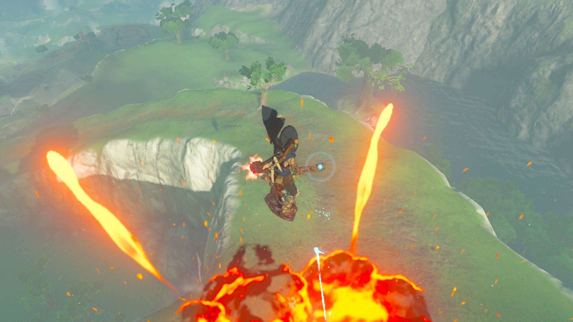 The Legend Of Zelda Tears Of The Kingdom Link Bomb Jumping Above Hateno Village