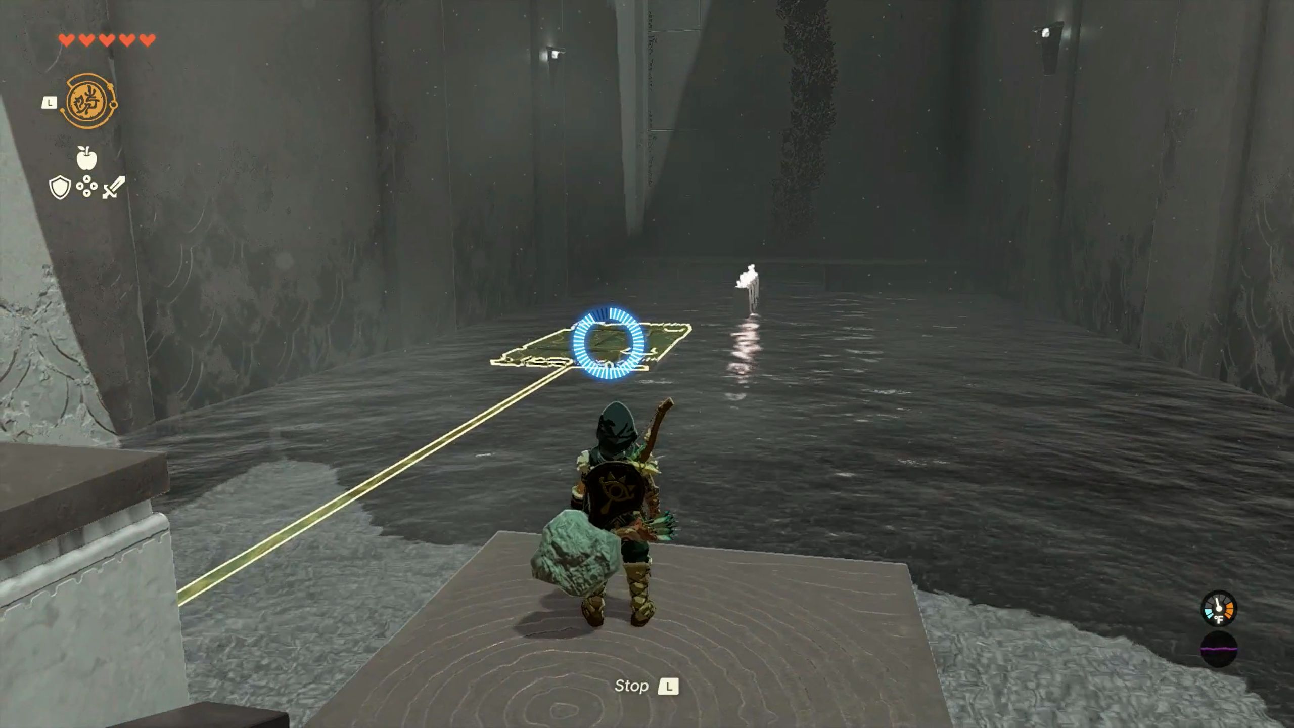 The Legend Of Zelda Tears Of The Kingdom Link Casting Recall On Water Raft In Sepapa Shrine