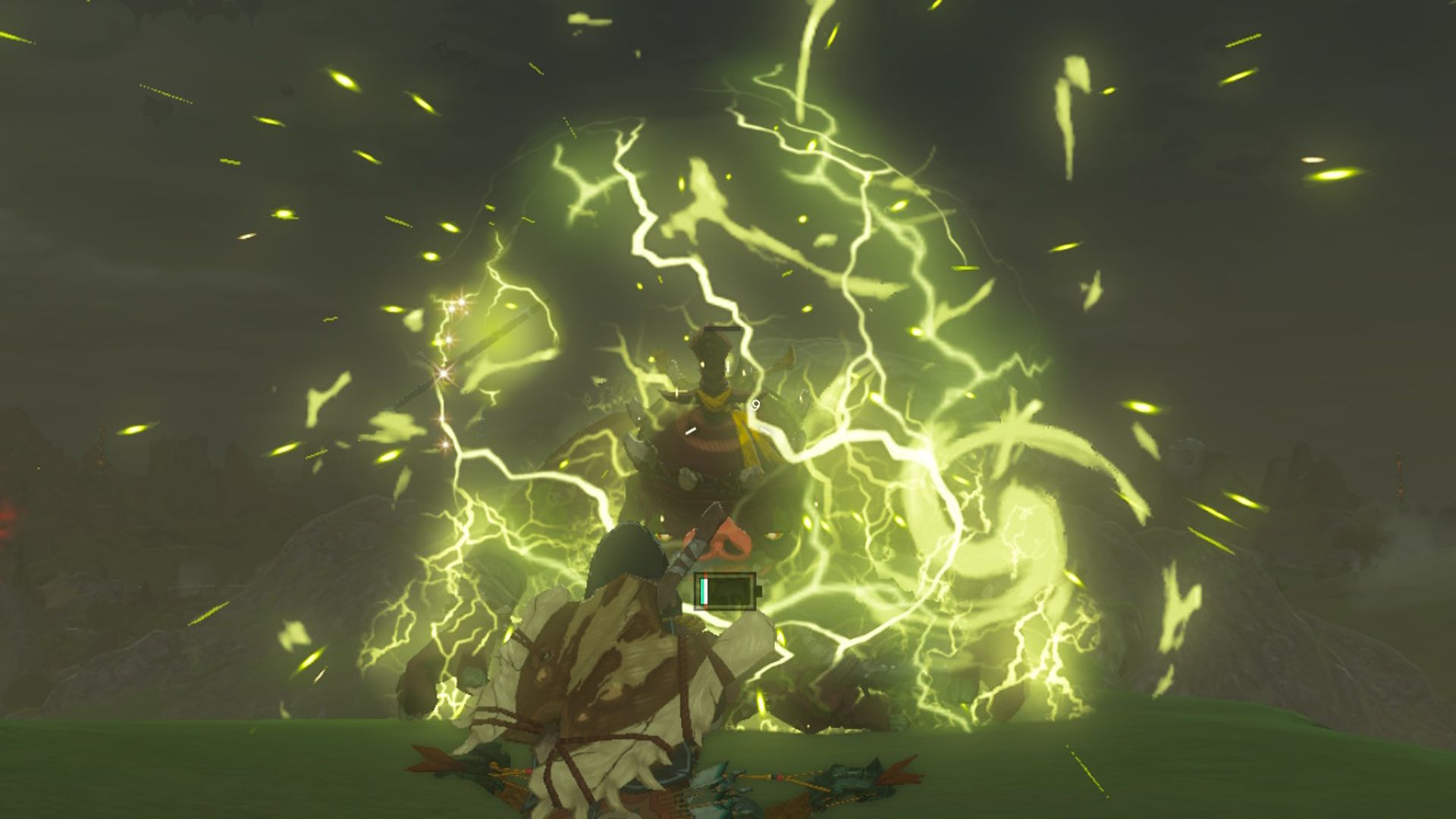 The Legend of Zelda Tears Of The Kingdom Link Electrocuting Boss Bokoblin With Yellow Chuchu Jelly Fused Arrow