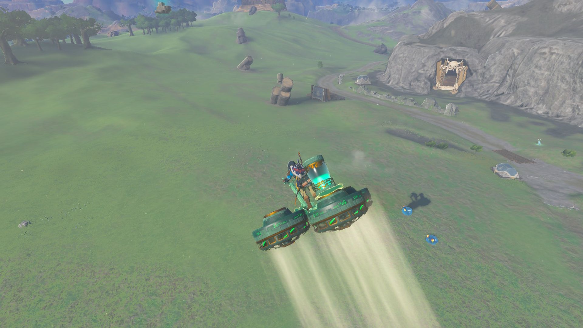 The Legend Of Zelda Tears Of The Kingdom Link Flying Three-Fan Hover Bike With Battery Towards Monster Cave