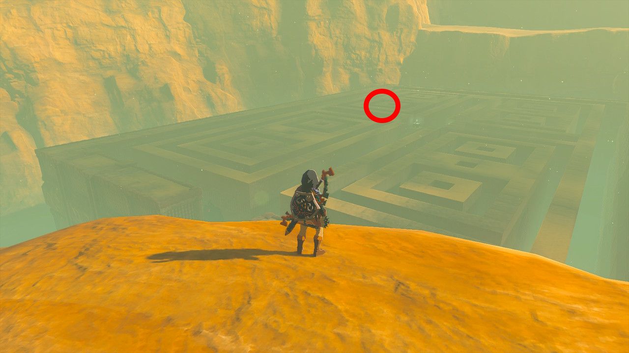 The Legend Of Zelda Tears Of The Kingdom Link Looking Down At Marked Motsusis Shrine Entrance In South Lomei Labyrinth